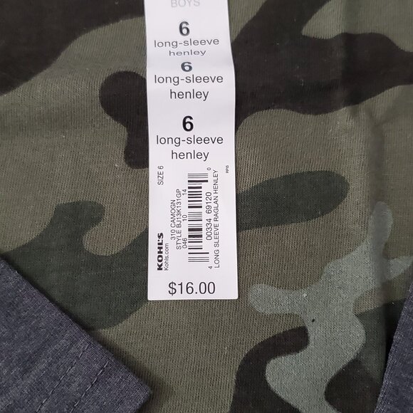 Boys Size 6 Jumping Beans Raglan Henley Top Camo Style New with Tags - Picture 7 of 7